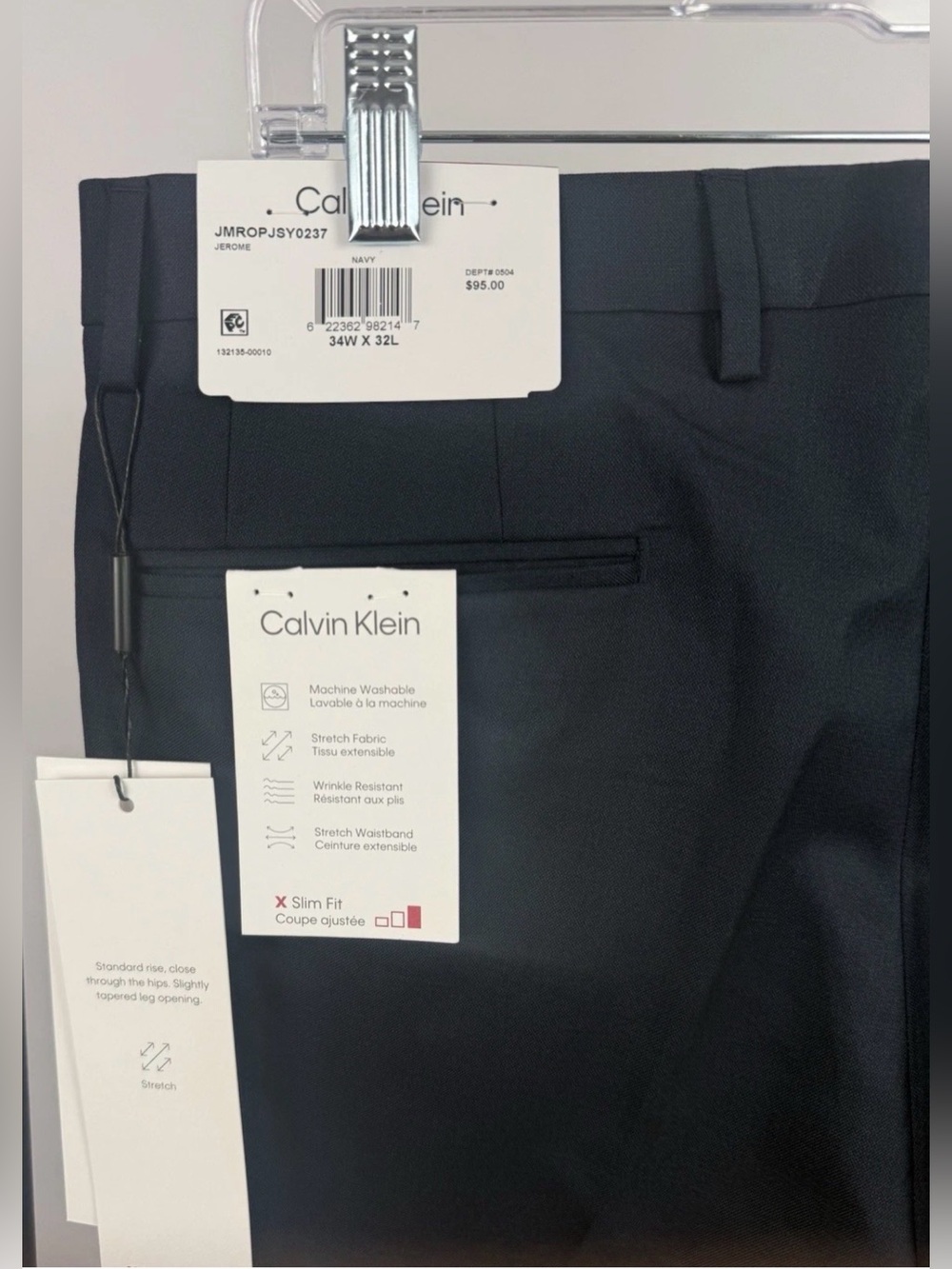 Calvin Klein X Slim Fit Navy Dress Pants 34x32 Stretch Suit Trousers NWT - Picture 5 of 6